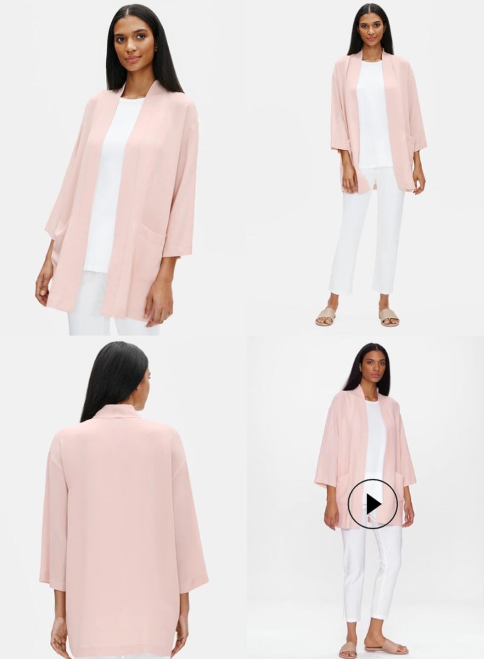NWT Eileen Fisher Silk Georgette Crepe High Collar Kimono Jacket Petite Large